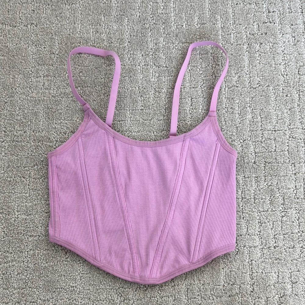 Colsie pink purple ribbed boning corset tank top